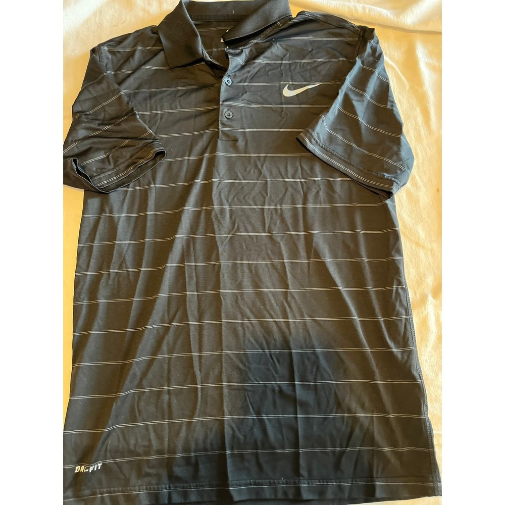 Nike Dri-FIT Golf Polo Shirt Mens Striped Black Athletic Training‎